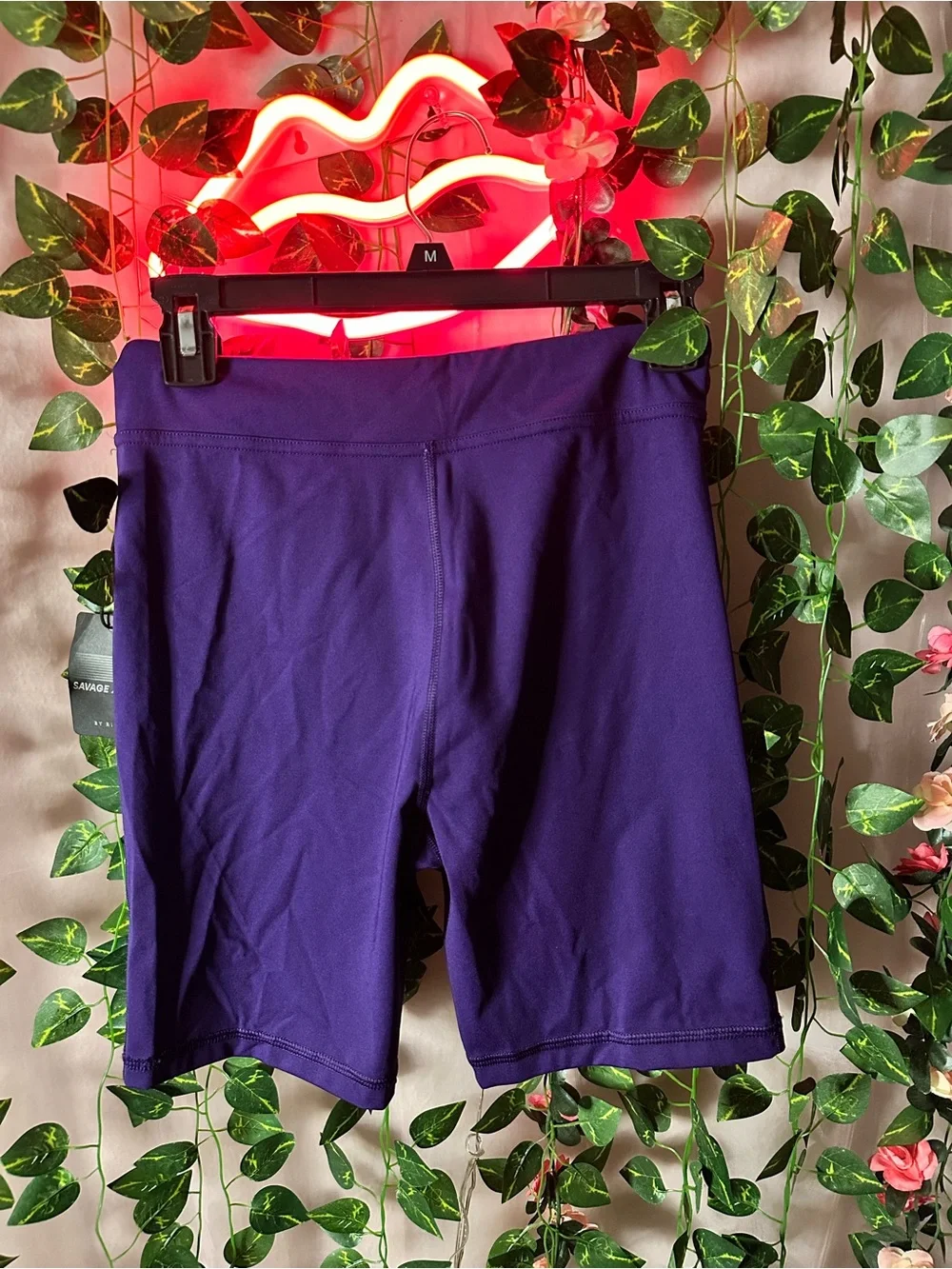 Savage X Fenty Deep Purple High-Rise Bike Shorts with Striped Waistband